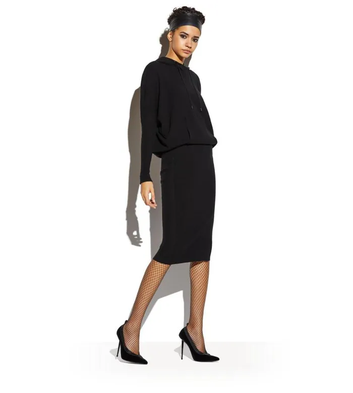 Women Dresses Tom Ford Stretch Cashmere Rib Hooded Dress Black Women Dresses Tom Ford Stretch Cashmere Rib Hooded Dress Black