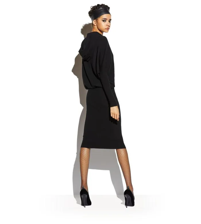 Women Dresses Tom Ford Stretch Cashmere Rib Hooded Dress Black Women Dresses Tom Ford Stretch Cashmere Rib Hooded Dress Black
