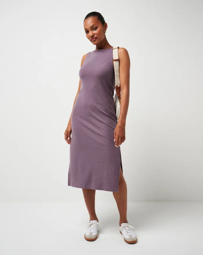 Women Dresses TravisMathew CLOUD RIB HADLEY WOOD DRESS Heather Moonscape
