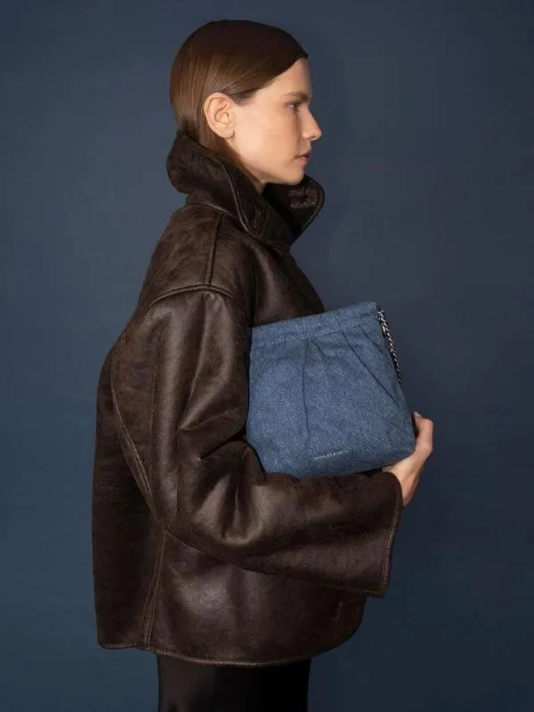 Women Duo Denim ChainHandle TwoWay Backpack 8211 Denim Blue CHARLES and KEITH Slouchy Bags