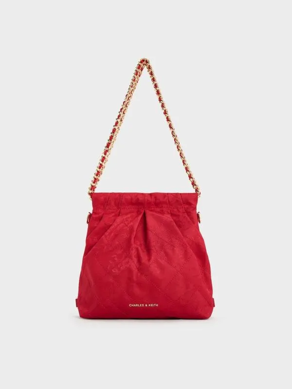 Women Duo Jacquard ChainHandle TwoWay Backpack 8211 Crimson Red CHARLES and KEITH Hobo Bags