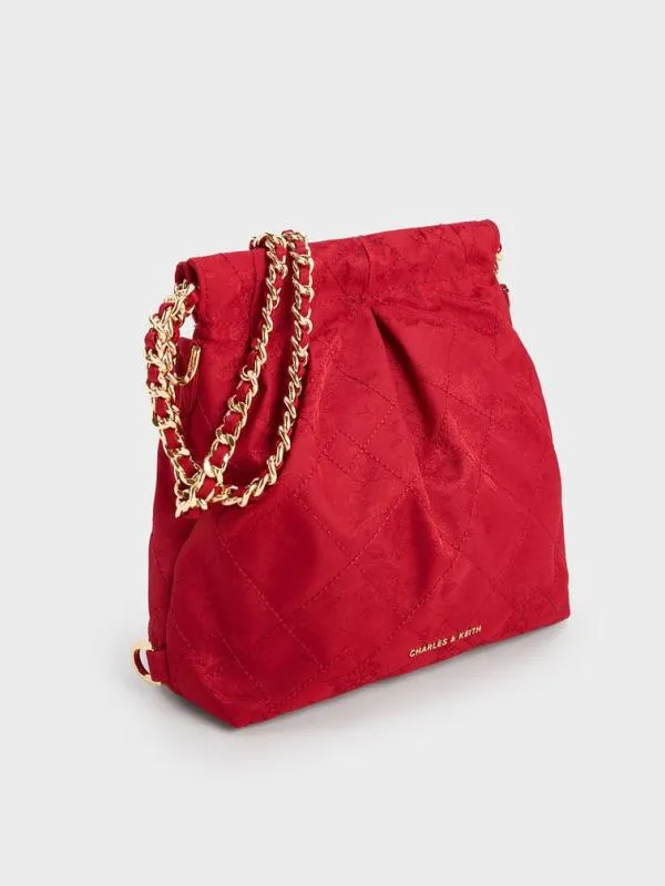 Women Duo Jacquard ChainHandle TwoWay Backpack 8211 Crimson Red CHARLES and KEITH Hobo Bags
