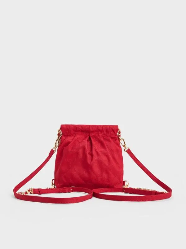 Women Duo Jacquard ChainHandle TwoWay Backpack 8211 Crimson Red CHARLES and KEITH Hobo Bags