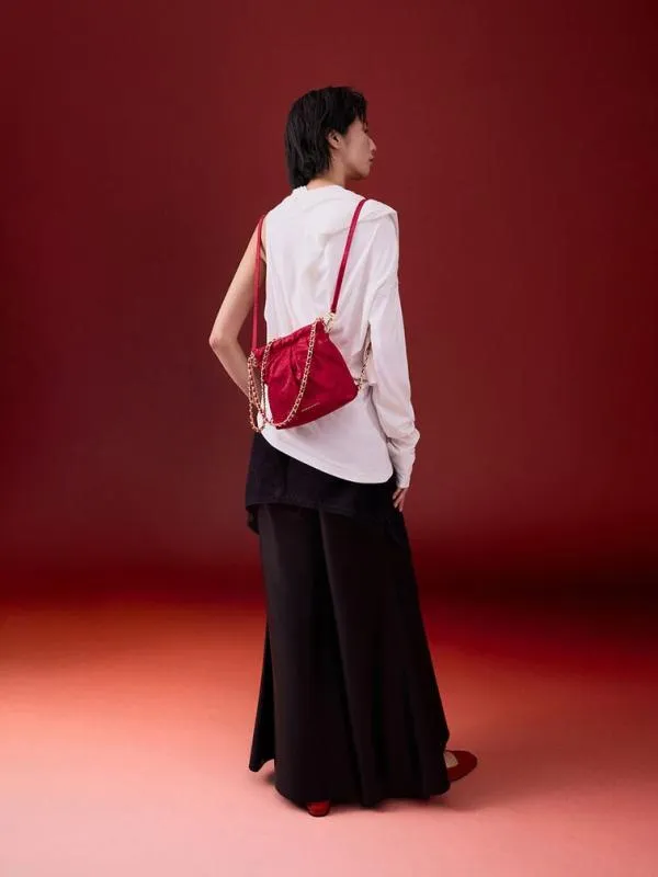 Women Duo Jacquard ChainHandle TwoWay Backpack 8211 Crimson Red CHARLES and KEITH Hobo Bags