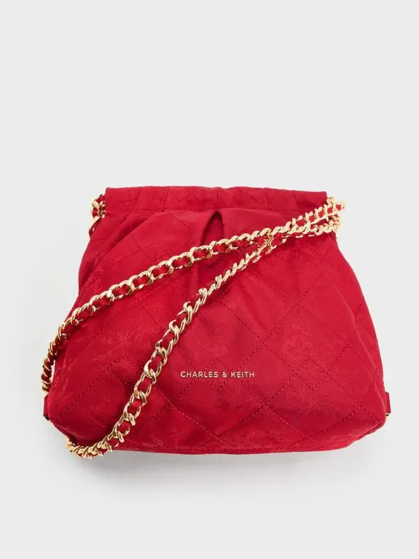 Women Duo Jacquard ChainHandle TwoWay Backpack 8211 Crimson Red CHARLES and KEITH Hobo Bags