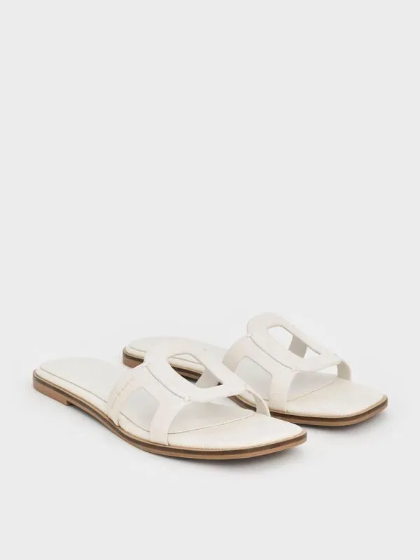 Women Easley CrocEffect CutOut Slide Sandals 8211 Animal Print White CHARLES and KEITH Sandals