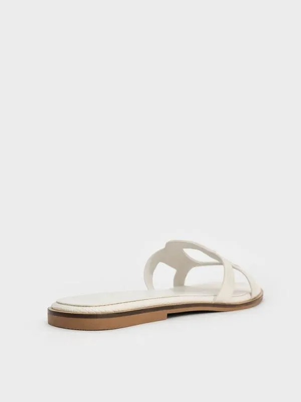 Women Easley CrocEffect CutOut Slide Sandals 8211 Animal Print White CHARLES and KEITH Sandals