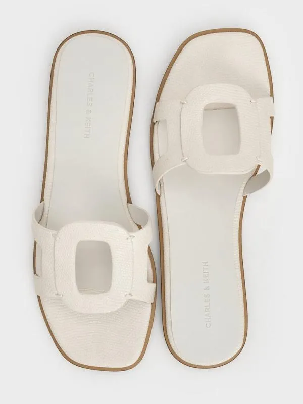 Women Easley CrocEffect CutOut Slide Sandals 8211 Animal Print White CHARLES and KEITH Sandals