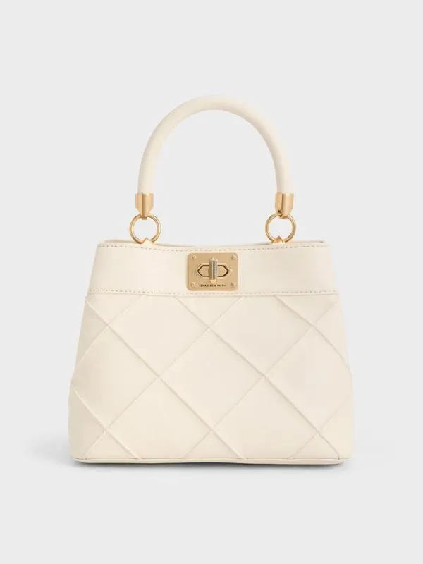 Women Eleni Quilted Top Handle Bag 8211 Cream CHARLES and KEITH Top Handle Bags Women Eleni Quilted Top Handle Bag 8211 Cream CHARLES and KEITH Top Handle Bags