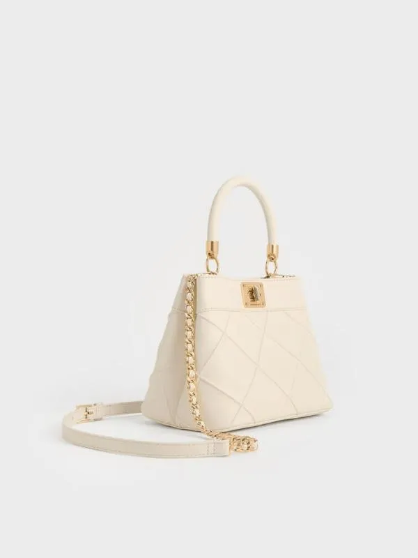 Women Eleni Quilted Top Handle Bag 8211 Cream CHARLES and KEITH Top Handle Bags