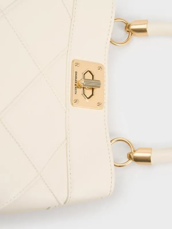 Women Eleni Quilted Top Handle Bag 8211 Cream CHARLES and KEITH Top Handle Bags