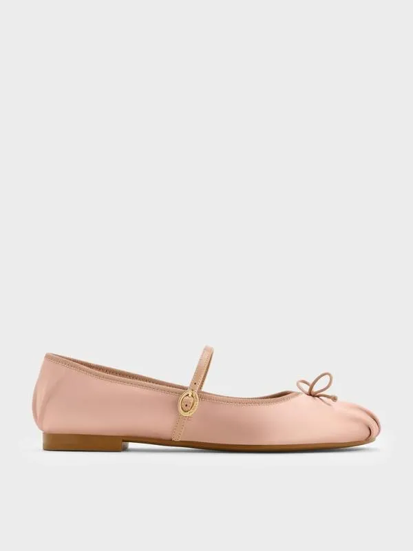 Women Emiko Satin Bow Mary Jane Flats 8211 Nude CHARLES and KEITH Ballet Flats Women Emiko Satin Bow Mary Jane Flats 8211 Nude CHARLES and KEITH Ballet Flats
