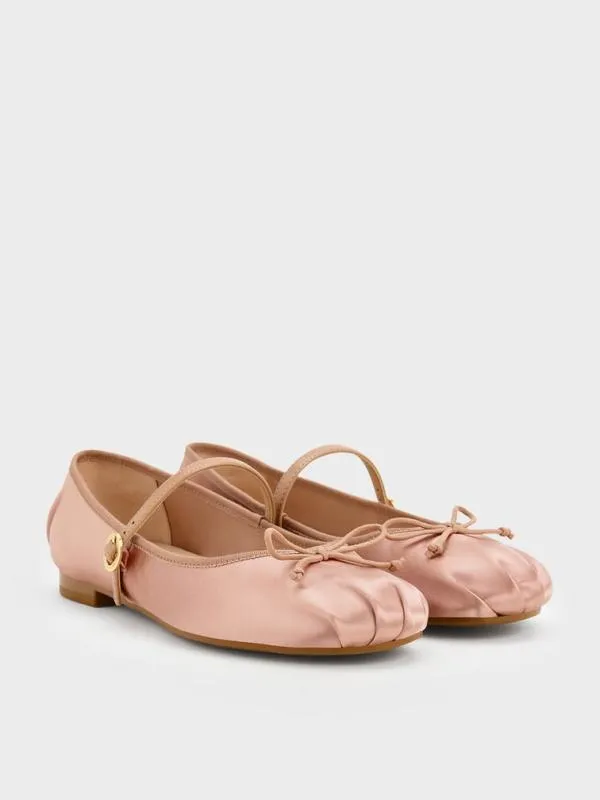 Women Emiko Satin Bow Mary Jane Flats 8211 Nude CHARLES and KEITH Ballet Flats