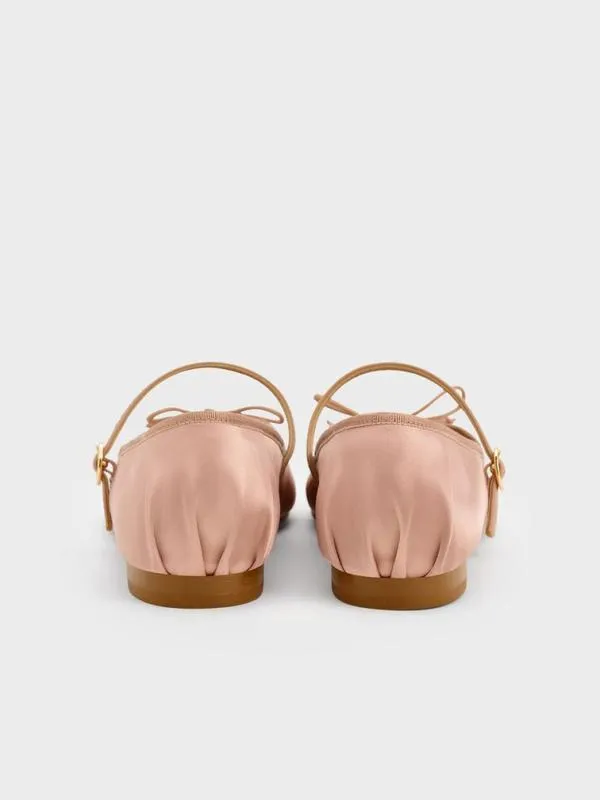 Women Emiko Satin Bow Mary Jane Flats 8211 Nude CHARLES and KEITH Ballet Flats