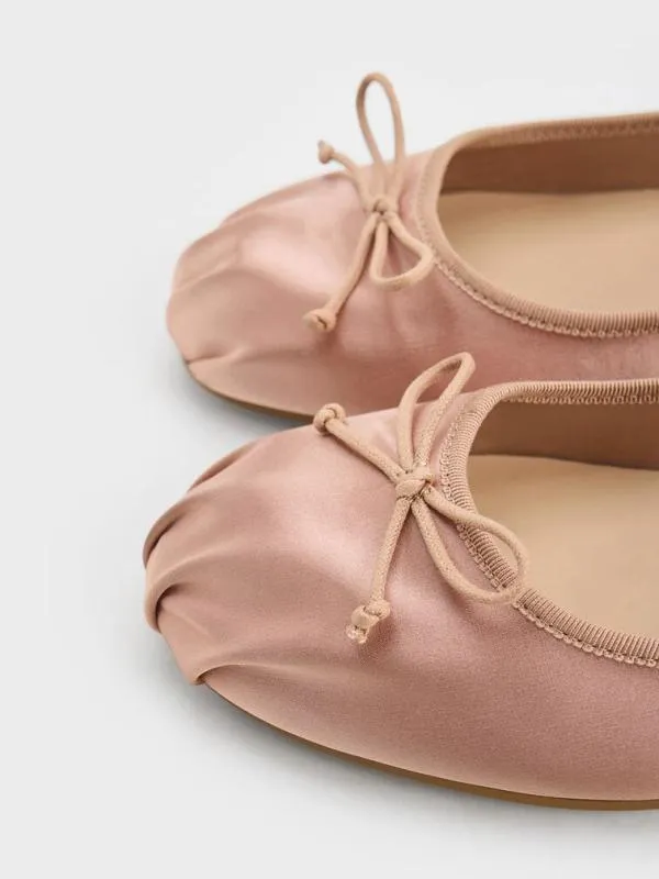Women Emiko Satin Bow Mary Jane Flats 8211 Nude CHARLES and KEITH Ballet Flats