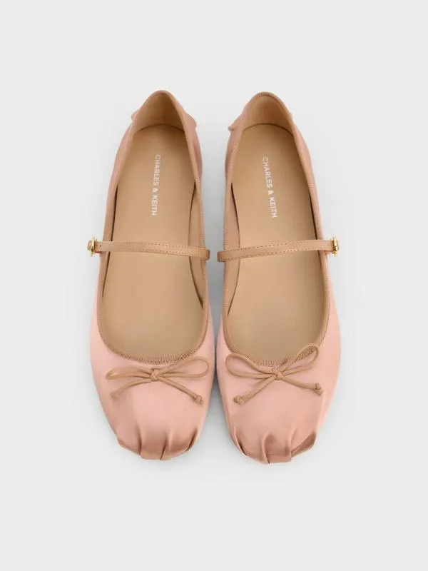 Women Emiko Satin Bow Mary Jane Flats 8211 Nude CHARLES and KEITH Ballet Flats