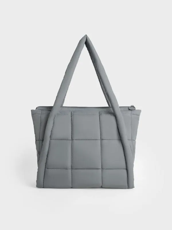 Women Errya Nylon Quilted Puffy Tote Bag 8211 Grey CHARLES and KEITH Slouchy Bags
