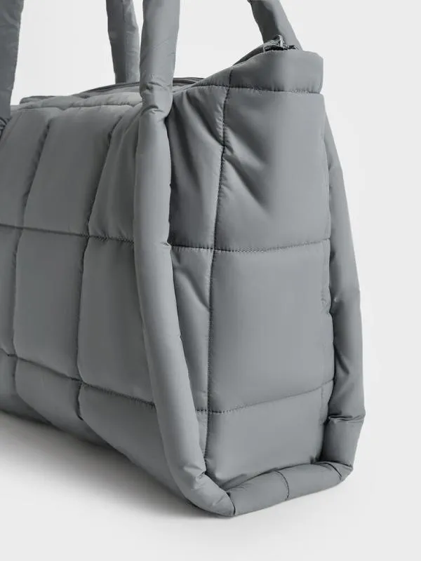 Women Errya Nylon Quilted Puffy Tote Bag 8211 Grey CHARLES and KEITH Slouchy Bags