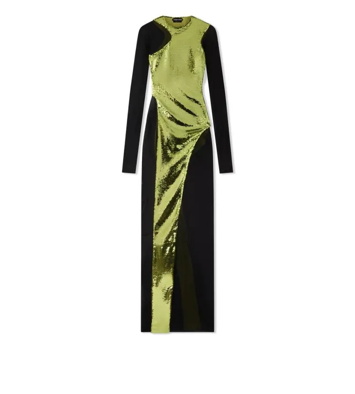 Women Evening Tom Ford Liquid Sequins Evening Dress Lime