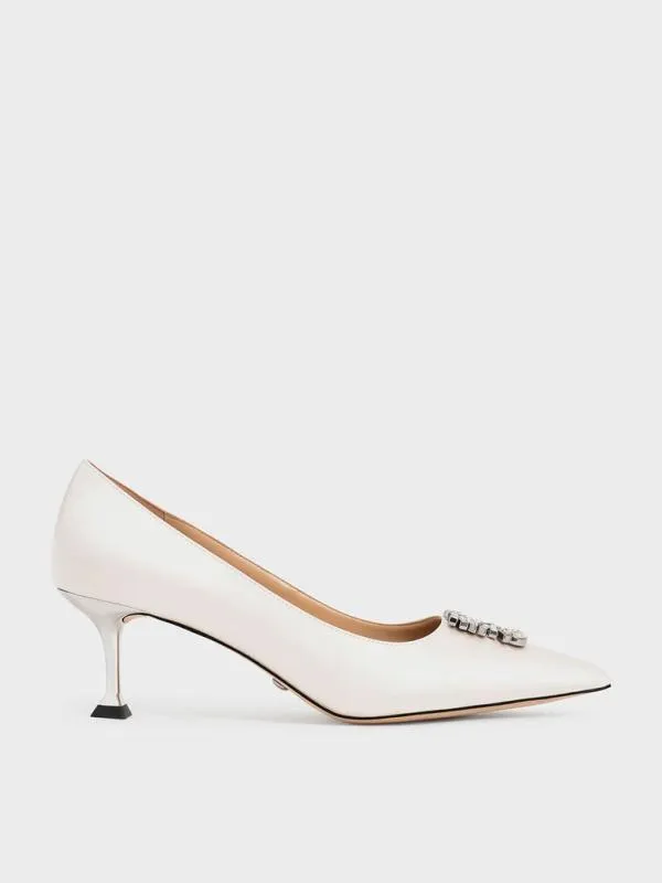 Women Ever Satin GemEmbellished Kitten Heel Pumps 8211 Cream CHARLES and KEITH Heels Women Ever Satin GemEmbellished Kitten Heel Pumps 8211 Cream CHARLES and KEITH Heels