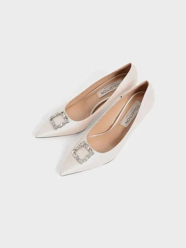 Women Ever Satin GemEmbellished Kitten Heel Pumps 8211 Cream CHARLES and KEITH Heels Women Ever Satin GemEmbellished Kitten Heel Pumps 8211 Cream CHARLES and KEITH Heels