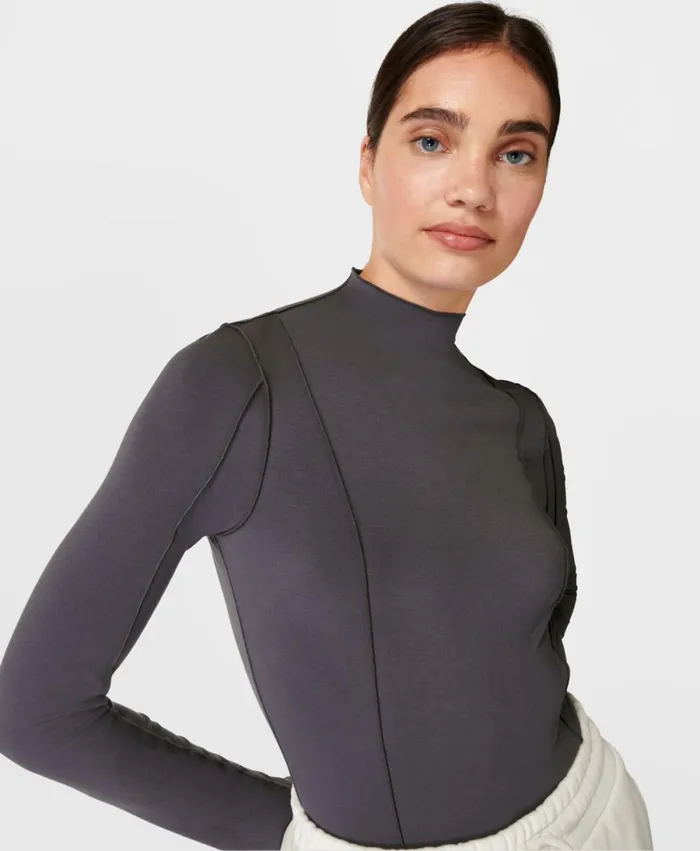 Women Exposed Seam Long Sleeved Top Urban Grey Sweaty Betty Long Sleeve Tops