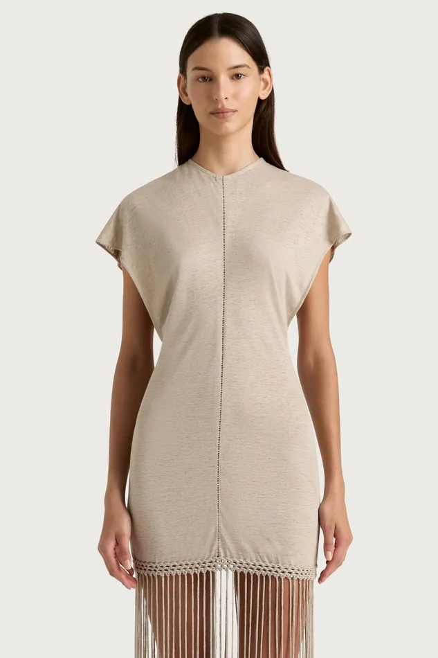 Women Faithfull The Brand Dresses Ines Fringe Dress Oatmeal