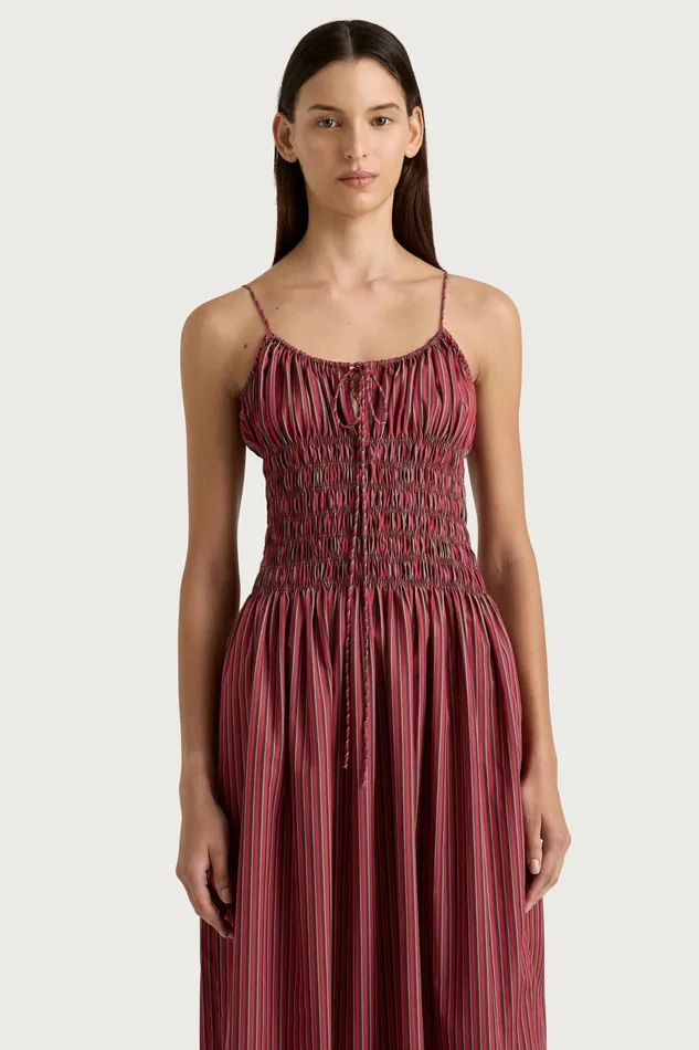 Women Faithfull The Brand Maxi Dresses Aya String Maxi Dress Wine Stripe