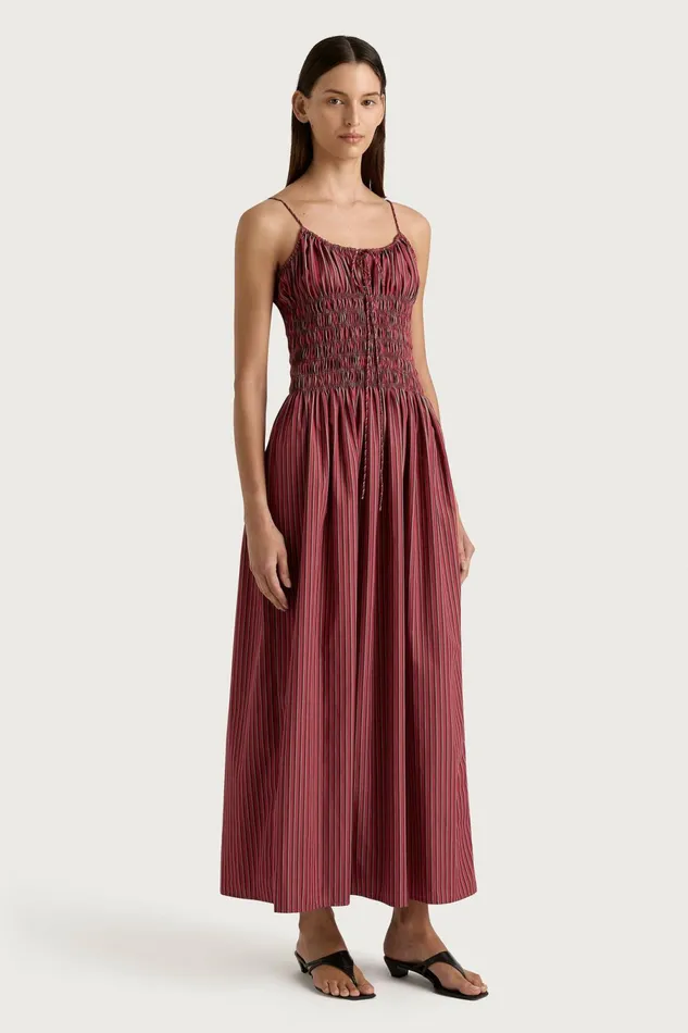 Women Faithfull The Brand Maxi Dresses Aya String Maxi Dress Wine Stripe