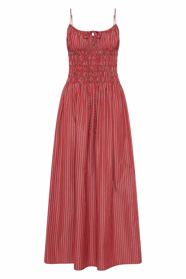 Women Faithfull The Brand Maxi Dresses Aya String Maxi Dress Wine Stripe