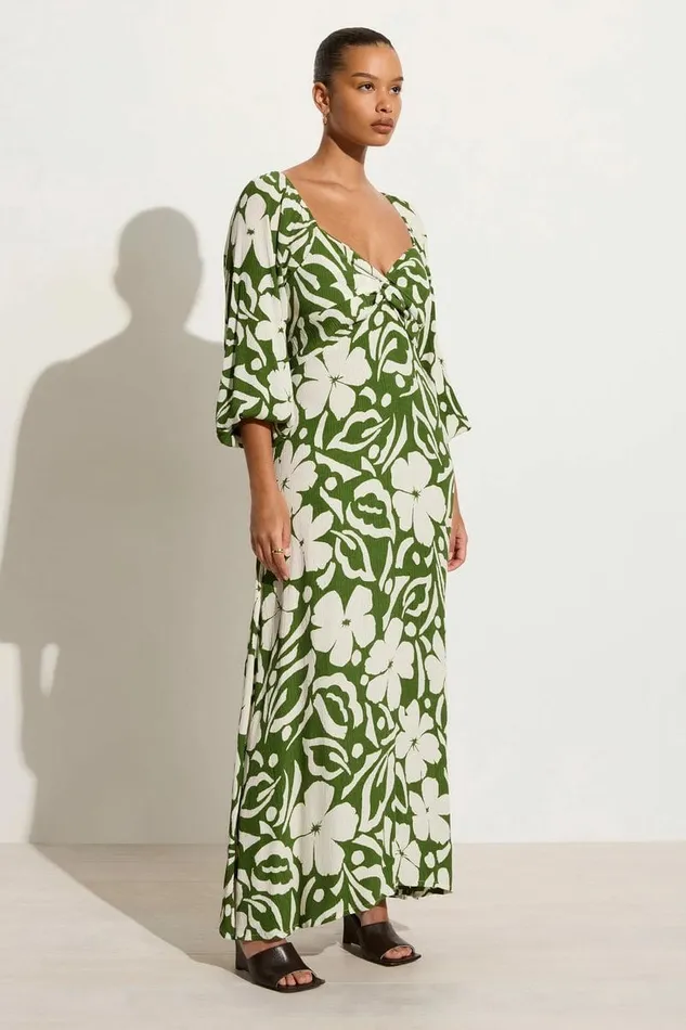 Women Faithfull The Brand Midi Dresses Ondina Midi Dress Pavito Floral Olive 8211 Faithfull The Brand