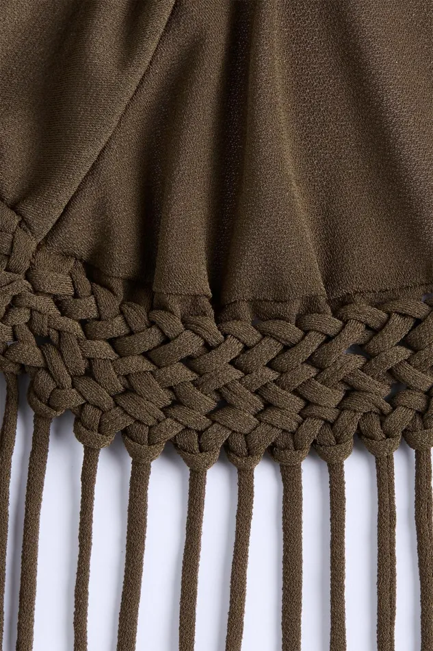 Women Faithfull The Brand Mini Dresses Brita Fringe Dress Chocolate Brown