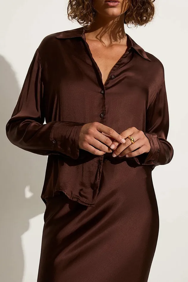 Women Faithfull The Brand Tops Francisca Shirt Dark Truffle 8211 Faithfull The Brand