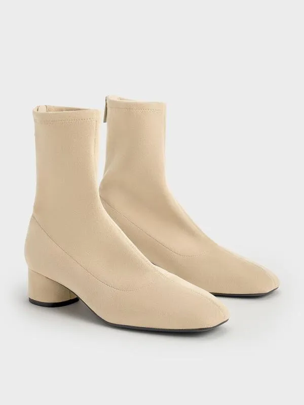 Women Faux Suede StitchTrim Heeled Ankle Boots 8211 Sand CHARLES and KEITH Boots