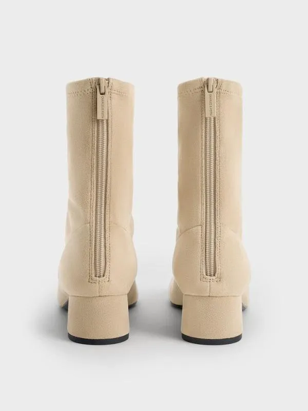 Women Faux Suede StitchTrim Heeled Ankle Boots 8211 Sand CHARLES and KEITH Boots