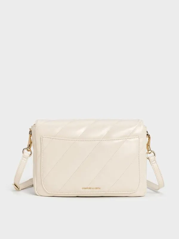 Women Fawn Panelled Front Flap ChainHandle Bag 8211 Cream CHARLES and KEITH Shoulder Bags