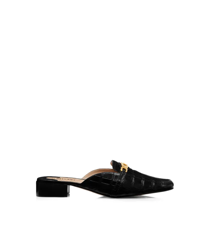 Women Flats Tom Ford Stamped Crocodile Leather Whitney Slipper Black