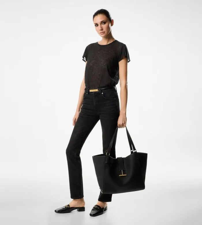 Women Flats Tom Ford Stamped Crocodile Leather Whitney Slipper Black