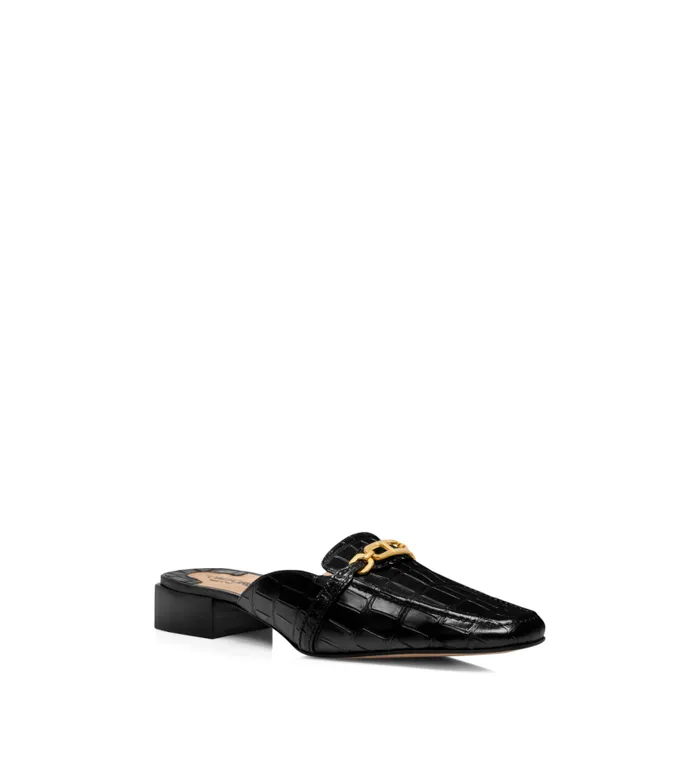Women Flats Tom Ford Stamped Crocodile Leather Whitney Slipper Black