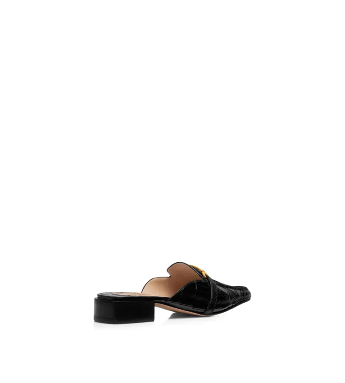 Women Flats Tom Ford Stamped Crocodile Leather Whitney Slipper Black