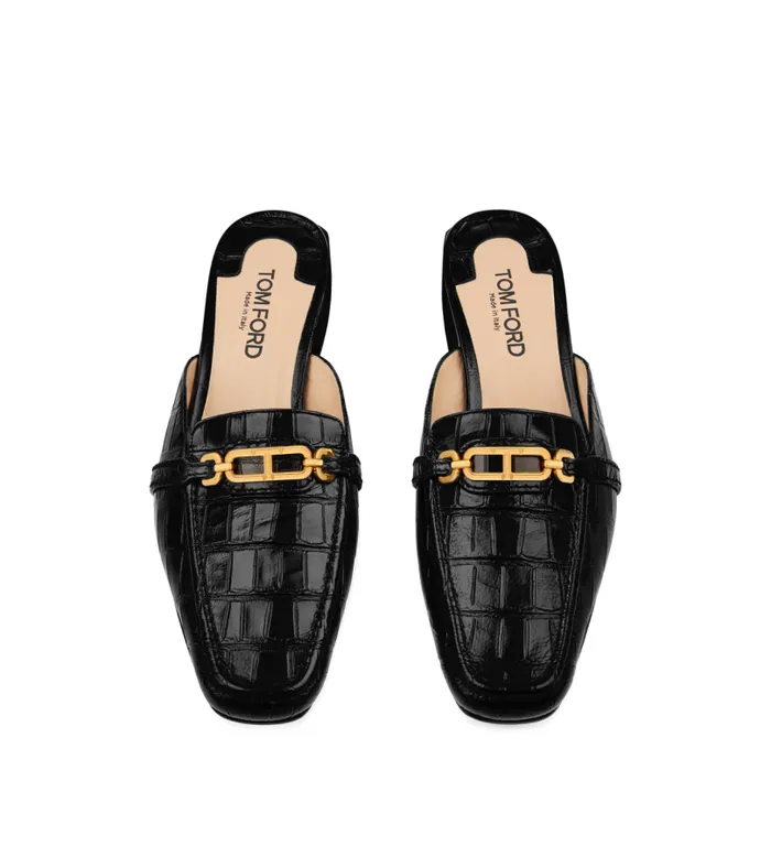 Women Flats Tom Ford Stamped Crocodile Leather Whitney Slipper Black