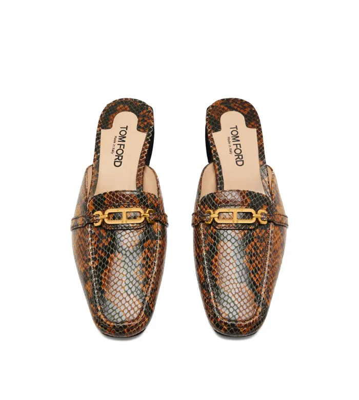 Women Flats Tom Ford Stamped Python Leather Whitney Slipper Caramel
