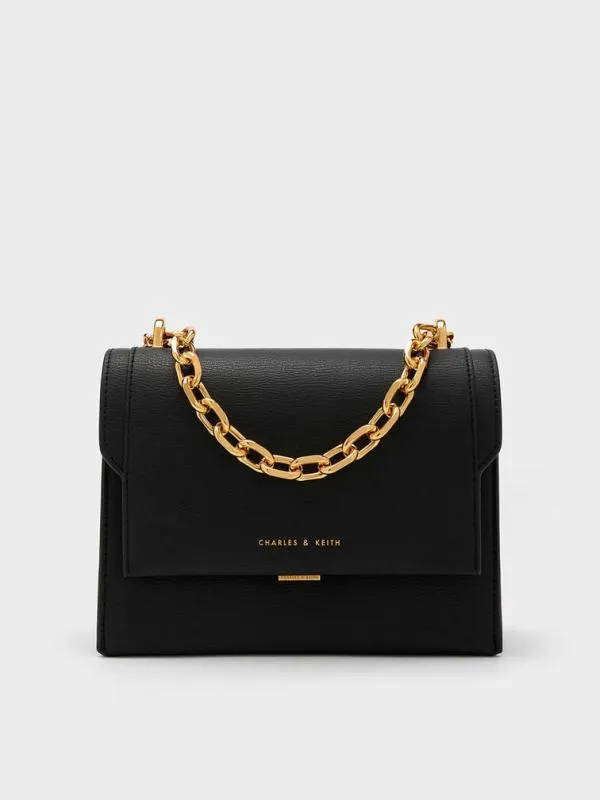 Women Front Flap Chain Handle Crossbody Bag 8211 Black CHARLES and KEITH Crossbody Bags Women Front Flap Chain Handle Crossbody Bag 8211 Black CHARLES and KEITH Crossbody Bags