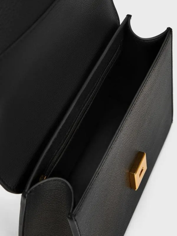 Women Front Flap Chain Handle Crossbody Bag 8211 Black CHARLES and KEITH Crossbody Bags