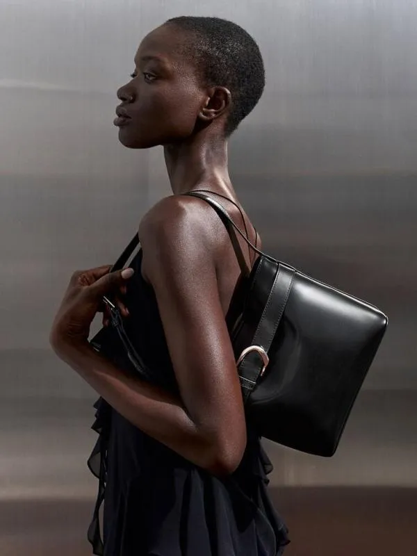 Women Gabine Leather Belted Bucket Bag 8211 Noir CHARLES and KEITH Bucket Bags