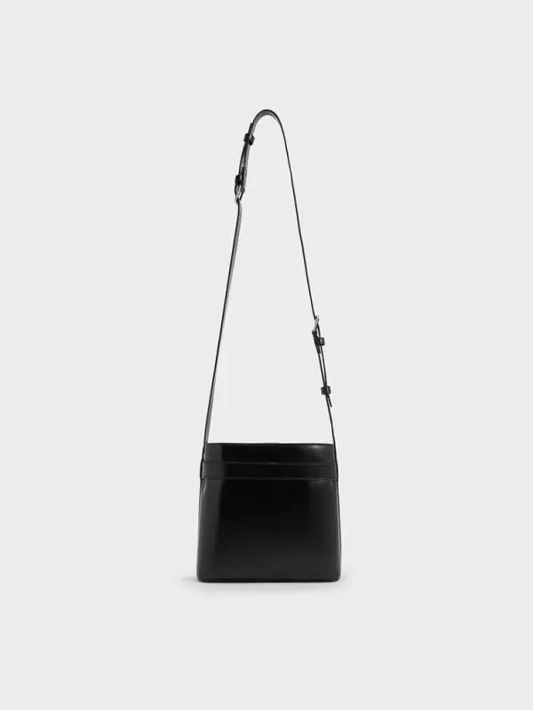 Women Gabine Leather Belted Bucket Bag 8211 Noir CHARLES and KEITH Bucket Bags