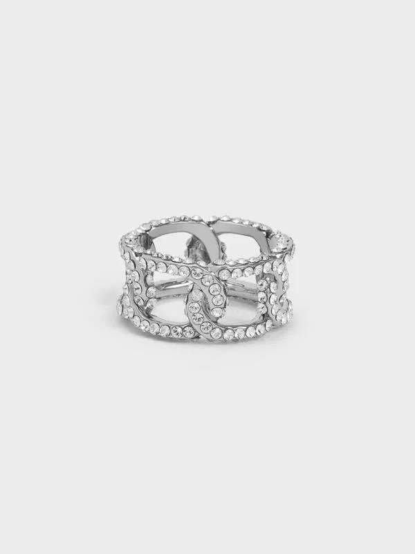 Women Gabine Swarovski Crystal ChainLink Ring 8211 Silver CHARLES and KEITH Rings Women Gabine Swarovski Crystal ChainLink Ring 8211 Silver CHARLES and KEITH Rings