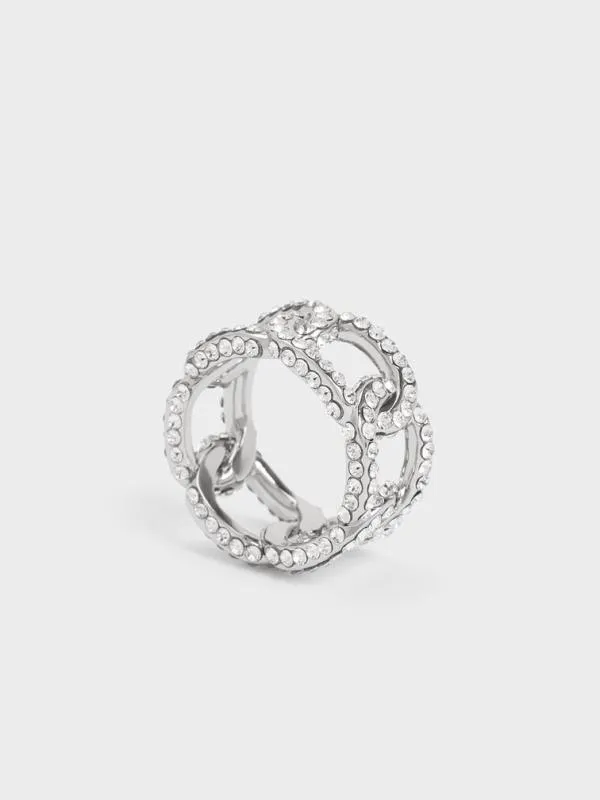 Women Gabine Swarovski Crystal ChainLink Ring 8211 Silver CHARLES and KEITH Rings