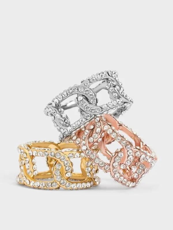 Women Gabine Swarovski Crystal ChainLink Ring 8211 Silver CHARLES and KEITH Rings