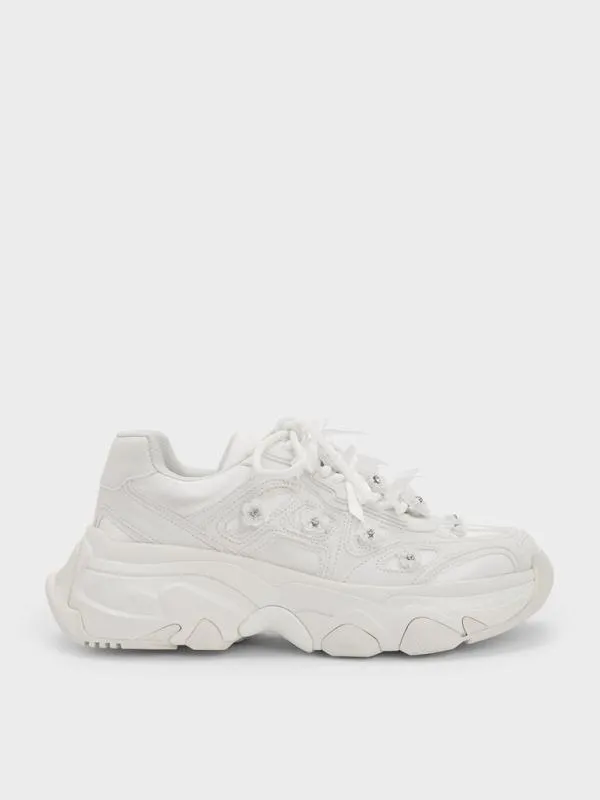 Women Gaskell FlowerEmbellished Chunky Sneakers 8211 White CHARLES and KEITH Sneakers Women Gaskell FlowerEmbellished Chunky Sneakers 8211 White CHARLES and KEITH Sneakers